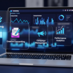 Tools n Apps Email Writer featured image showing a premium 3D digital marketing workstation with floating glassmorphism interface cards and copywriting icons on a sleek laptop.